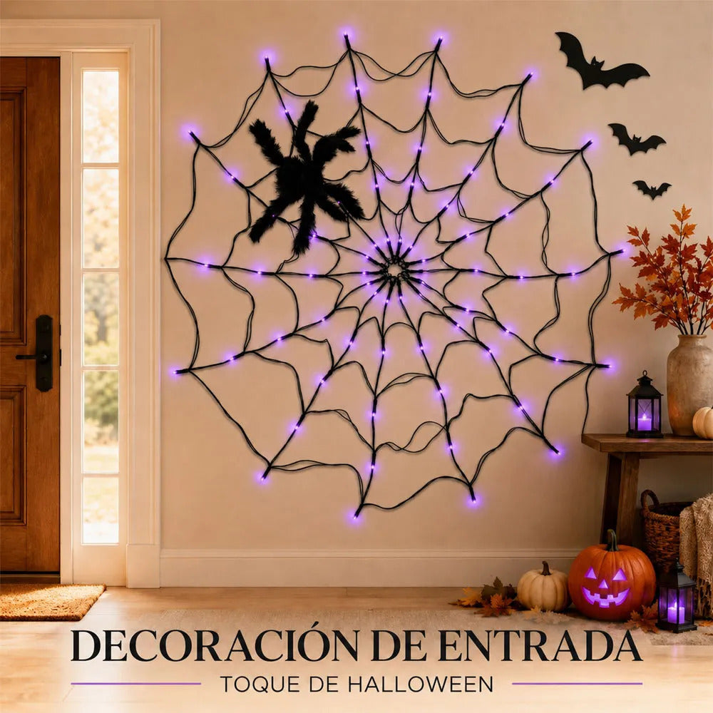Telaraña De Halloween Con Luces Led A Batería