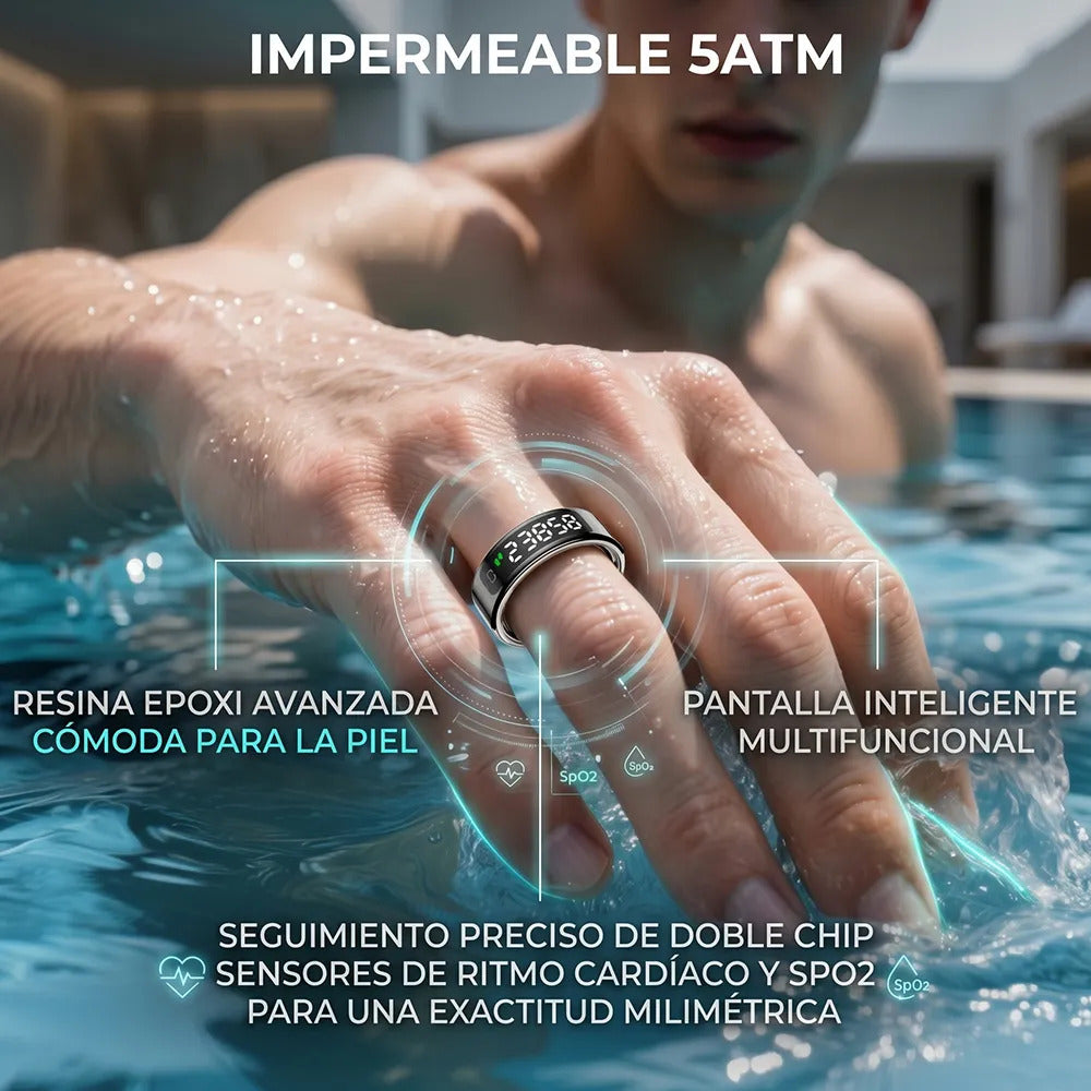 Anillo inteligente negro talla 13 con pantalla y SPO2