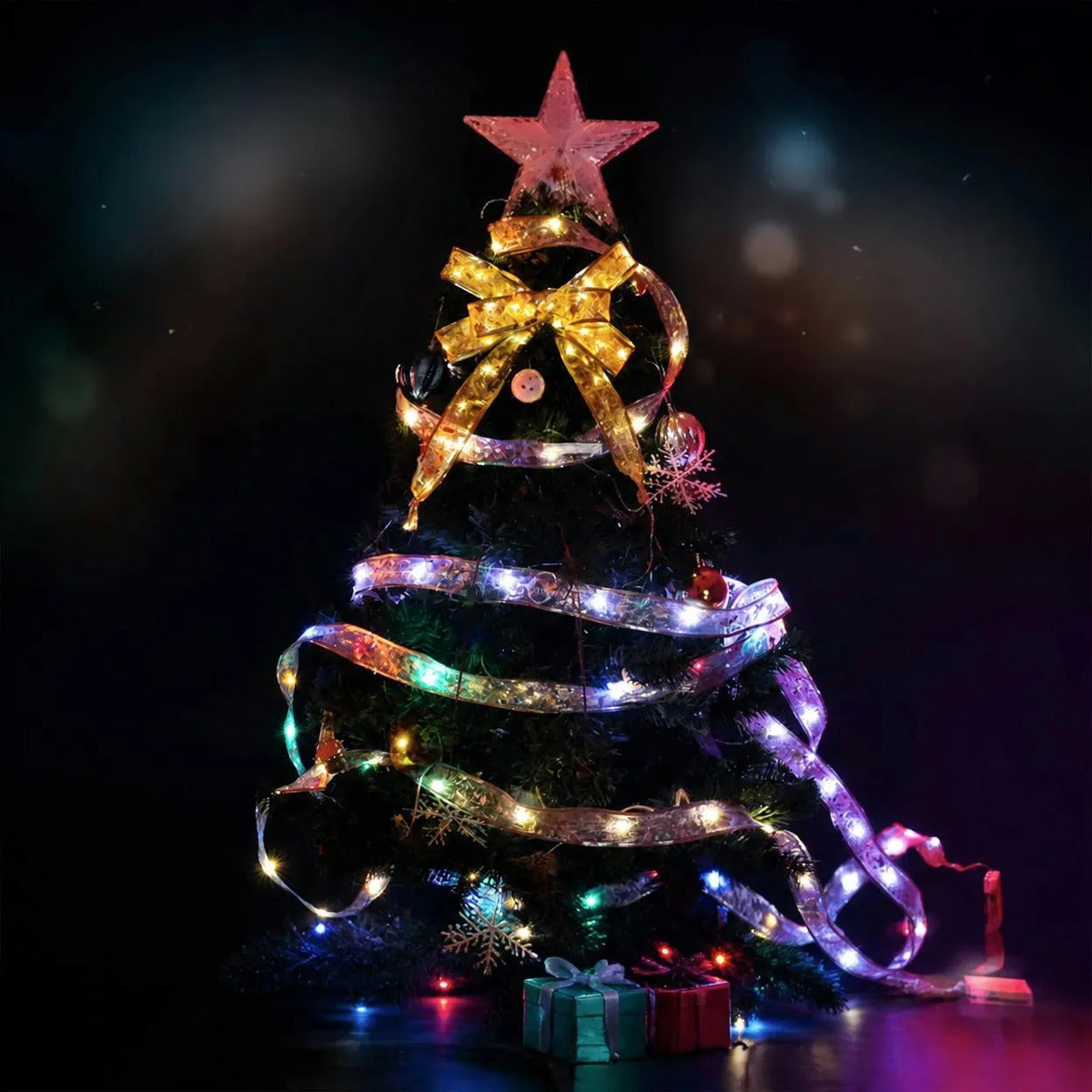 Listón Led De Navidad Con Energía Solar 5 Metros De Dorado