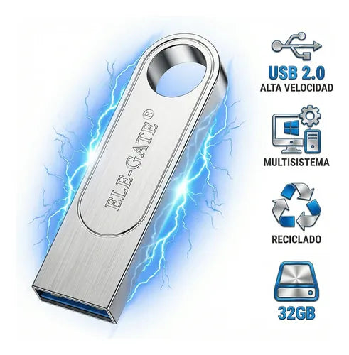 Memoria Usb Mini Metálica 8gb 16gb 32gb Conectores Usb 2.0 Plateado (plata)