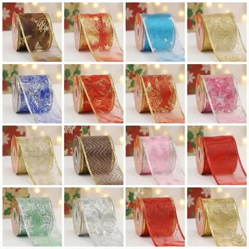 Listones Satinados Con Transparencia Y Toques Navideños En