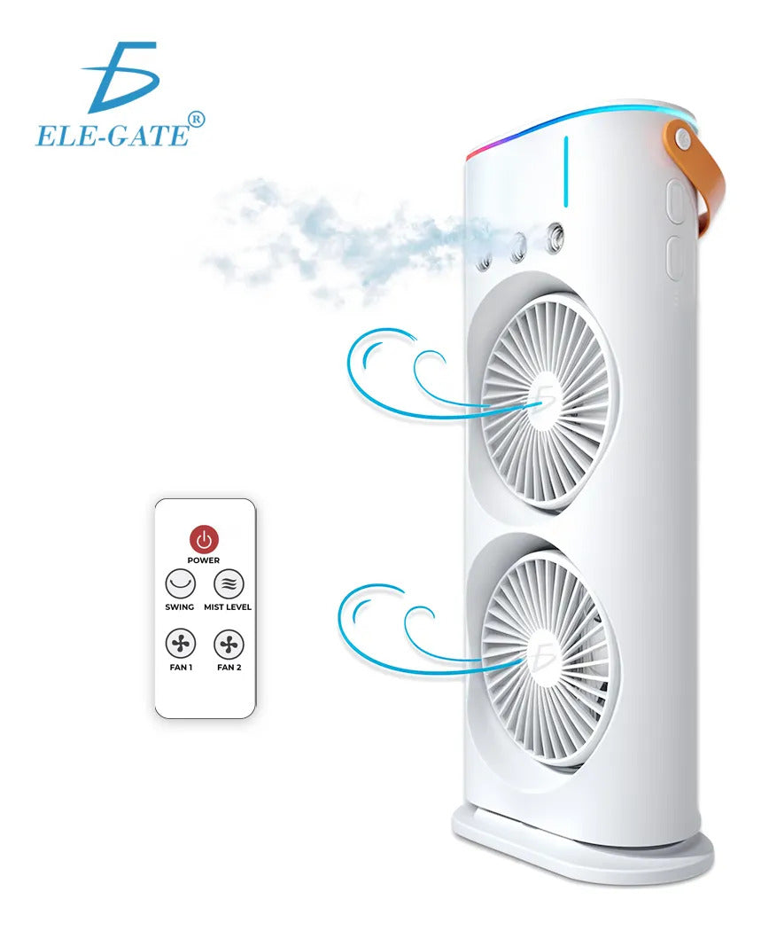 Ventilador de torre doble con nebulización con base