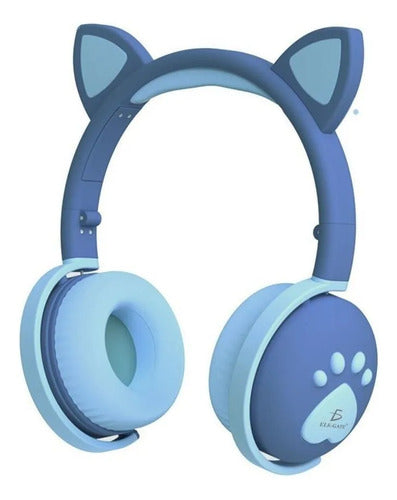 Audifonos Inalambricos Bluetooth Diadema Led Gato Microfono Azul