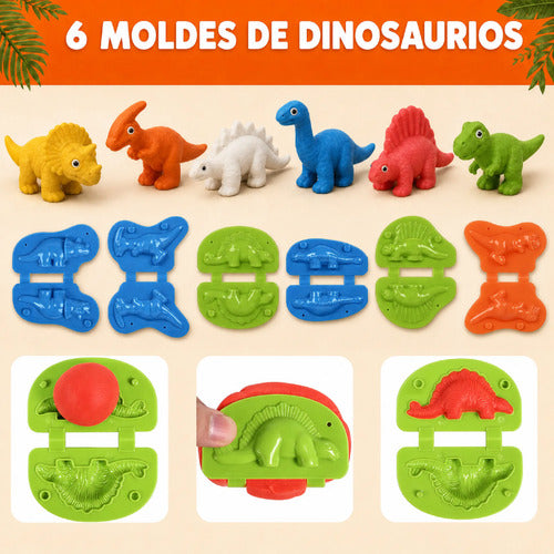 Kit De Plastilina De 6 Colores Con Moldes De Dinosaurios