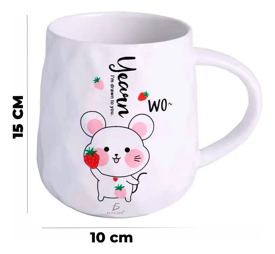 Taza De Cerámica Con Dibujo De Ratón Tapa Y Agitador