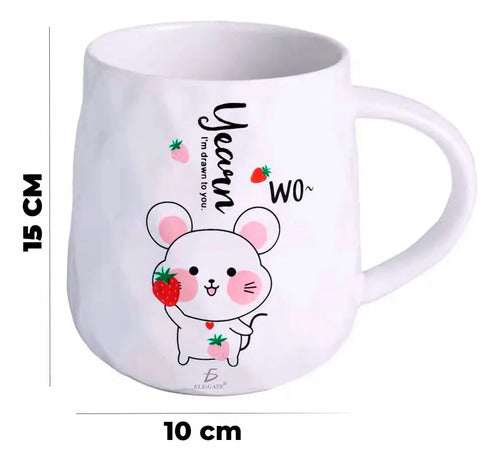 Taza De Cerámica Con Dibujo De Ratón Tapa Y Agitador