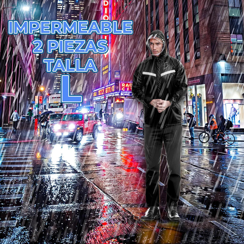 Impermeable De 2 Piezas Con Visera Y Bandas Reflectivas