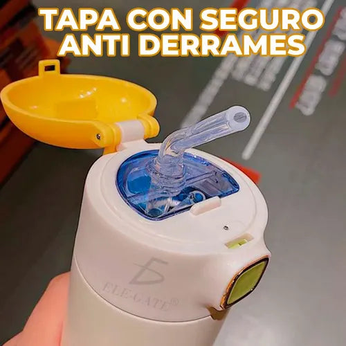 Botella Termo De Acero Inoxidable Con Popote