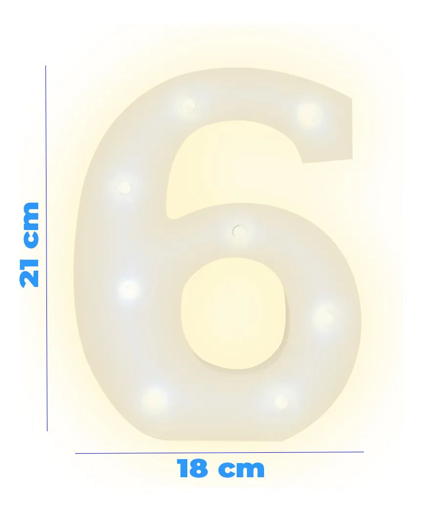 Numero 6 En 3d De Luz Led Luz Cálida