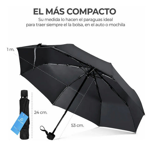 Paraguas Sombrilla Automático Compacto Lluvia Moda Negro