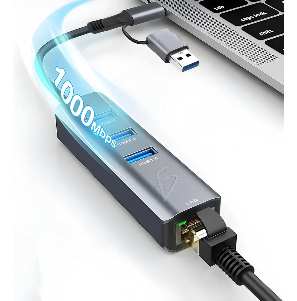 Hub Adaptador Usb-c Con Ethernet Gigabit Y Usb 3.0 3 Puertos