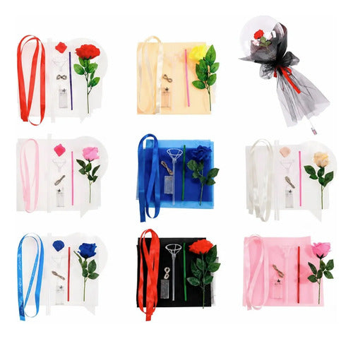 Rose Bouquet Con Luz Led Luminoso Navidad Decora Regalo Negro