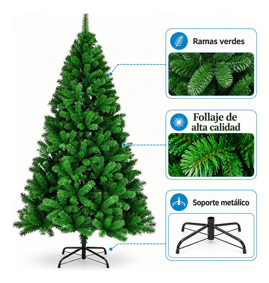 Árbol De Navidad Artificial Verde 210 Cm Con Base Metálica
