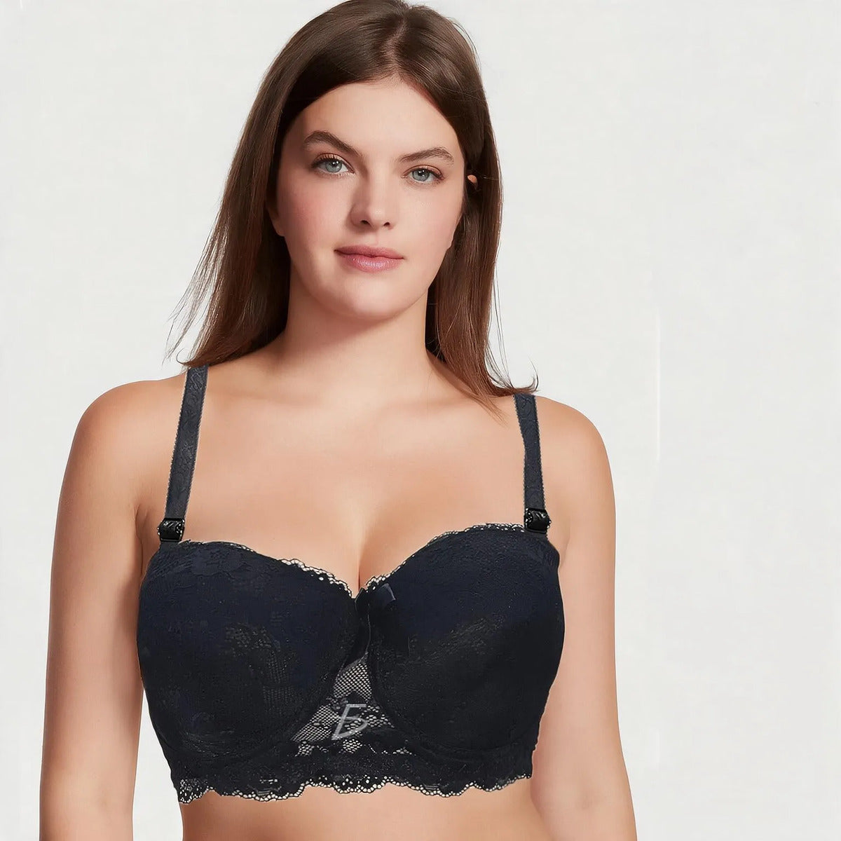 Brasier con aro con encaje y diseño floreado negro M