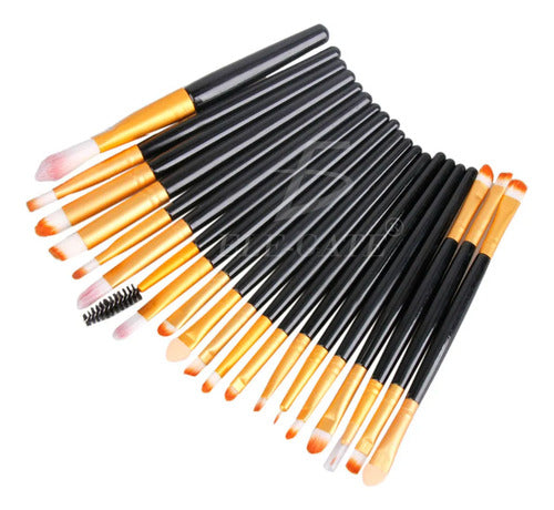 Kit de pinceles de maquillaje profesional - 20 unidades negro y dorado