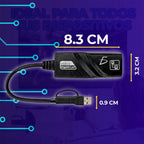 Adaptador Ethernet Tipo-c Y Usb Gigabit 10 100 1000 Para Pc