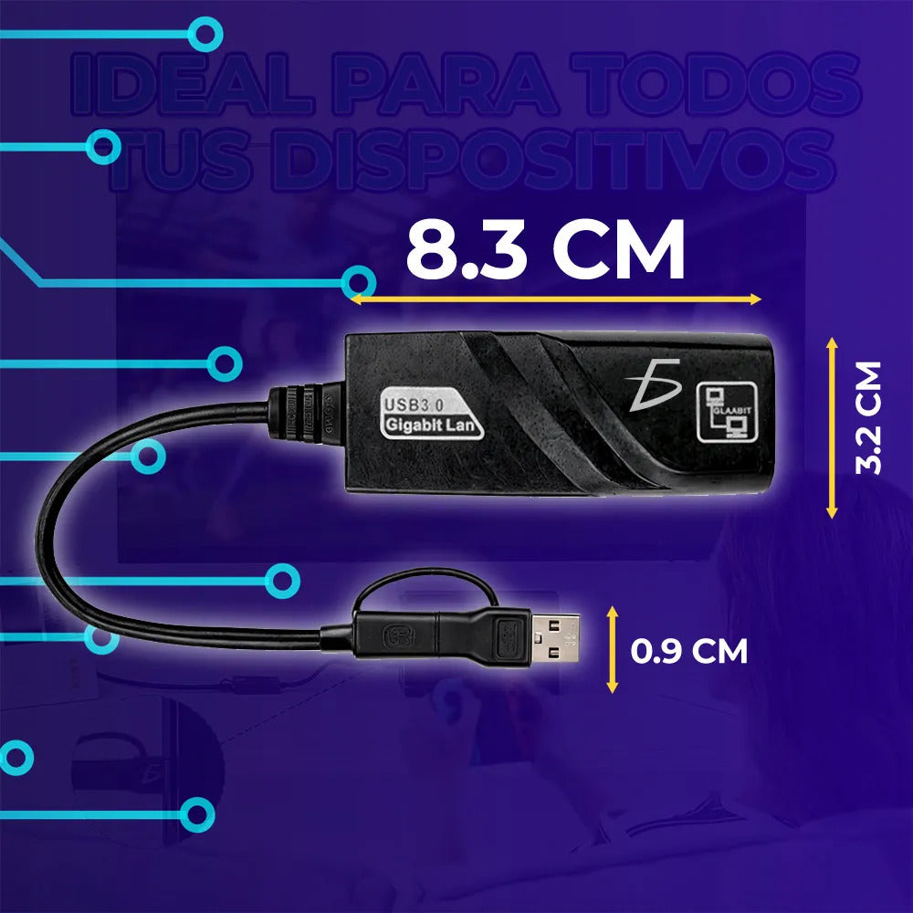 Adaptador Ethernet Tipo-c Y Usb Gigabit 10 100 1000 Para Pc