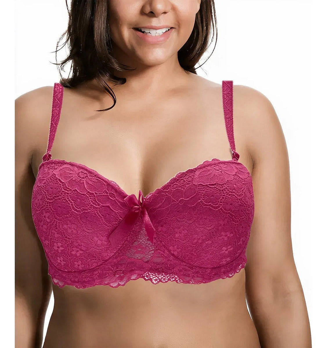Brasier con aro con encaje y diseño floreado coral M