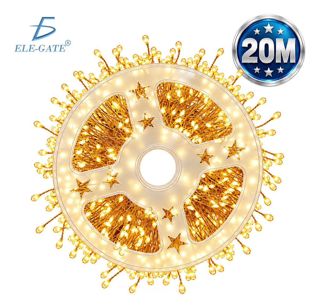 Serie de luces LED cálidas de 20 m con 600 LED y 8 modos plateado