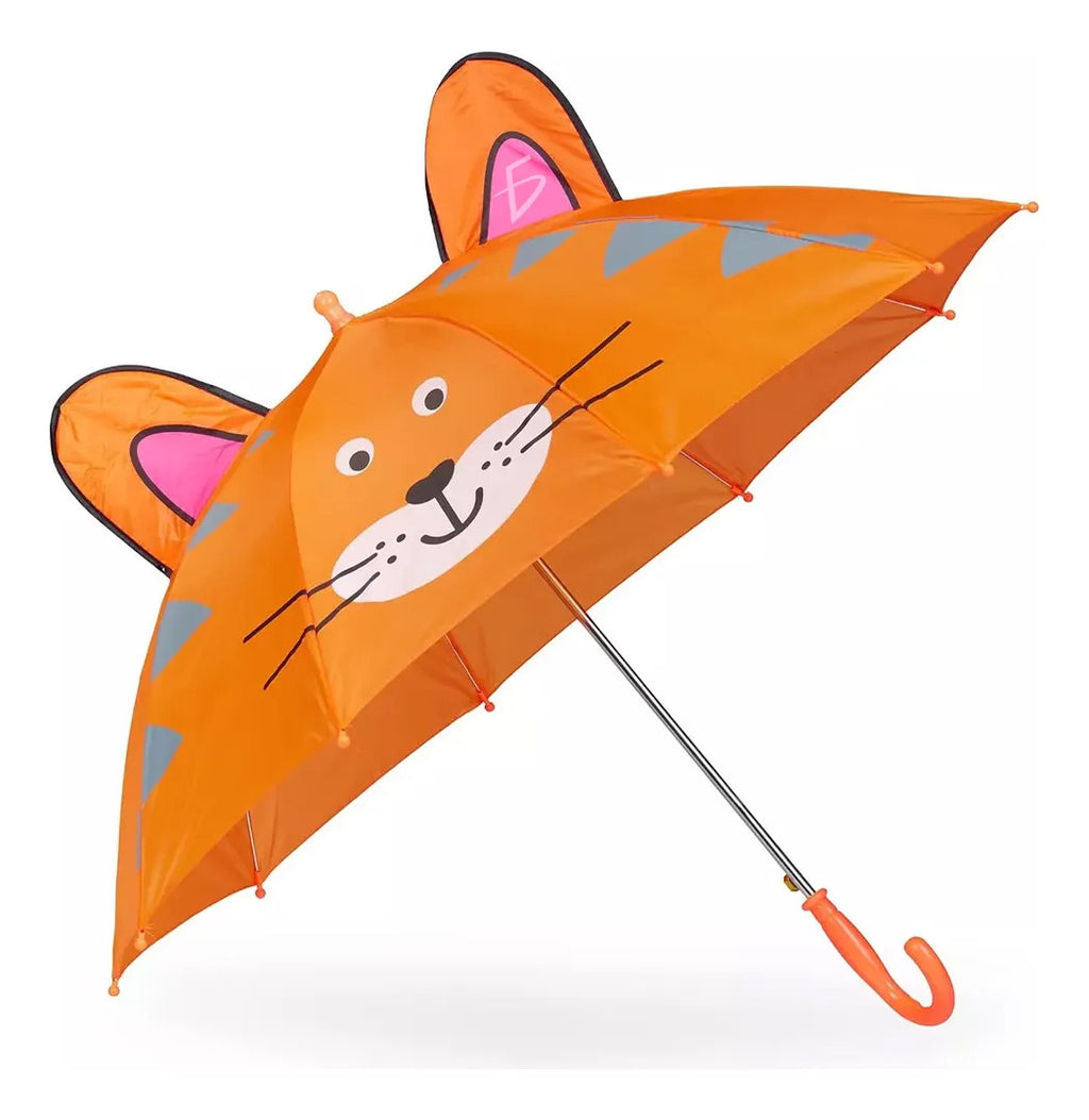 Paraguas kawaii con figura de tigre con orejas desplegables