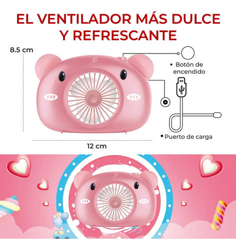 Mini Ventilador En Forma De Cerdito Recargable