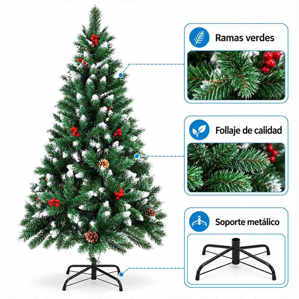 Árbol De Navidad Artificial Verde Con Efecto Nevado Piñas Y