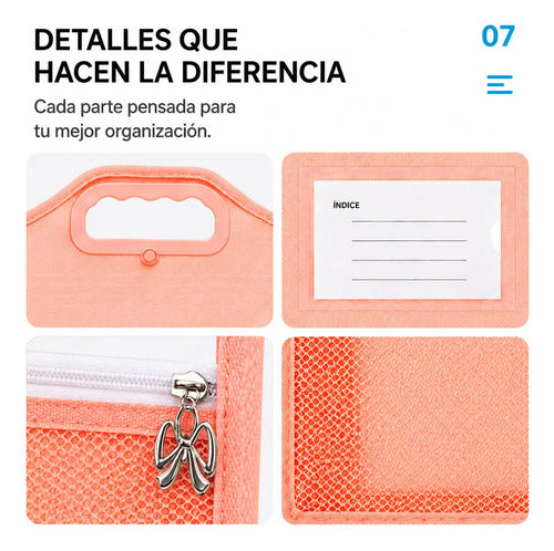 Carpeta Portadocumentos Transparente 35 X 41 Cm Con Asa Y Rosa