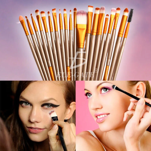 Kit De Pinceles De Maquillaje Profesional - 20 Unidades Negro Y Dorado