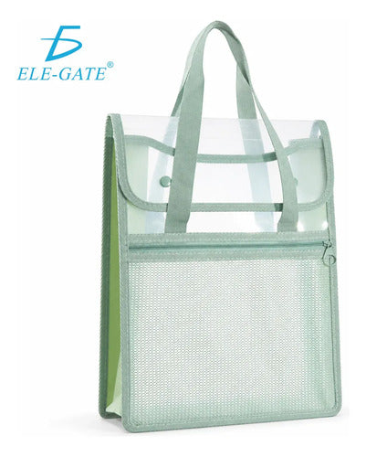 Bolsa Organizadora Transparente Con Asas Y Bolsillo Frontal Verde