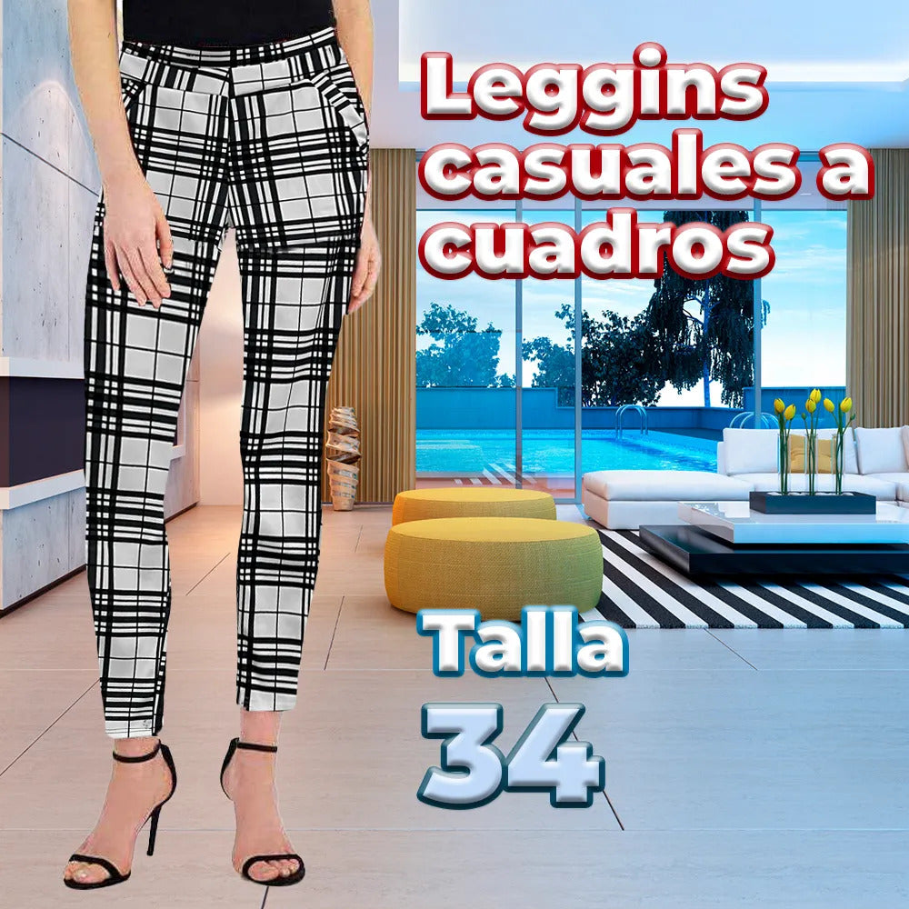 Leggins De Cuadros De Corte Alto Café M