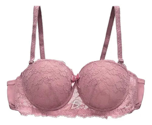 Brasier con aro con encaje y diseño floreado rosa M