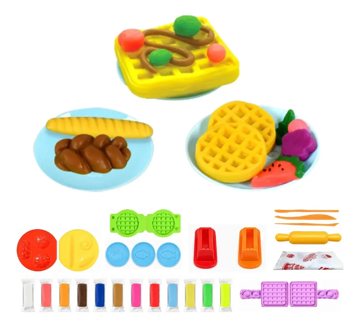 Kit De Plastilina Infantil Con Moldes De Panadería Y Waffles
