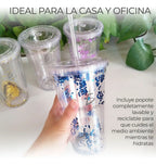 Vaso termo acrilico glitter tornasol 420 ml con popote