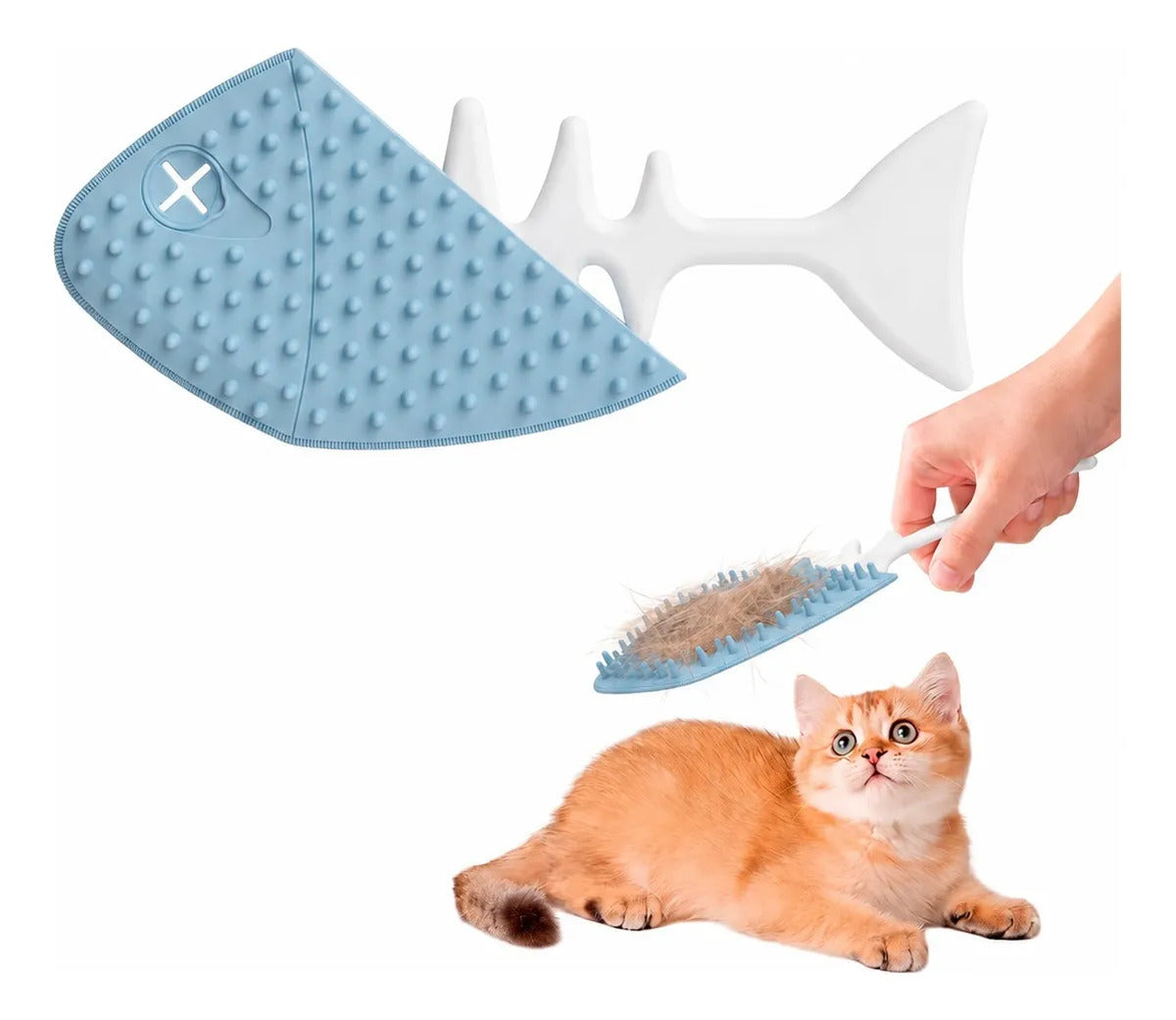 Cepillo Multifuncional Para Mascotas 3 En 1 Quita Pelo Azul