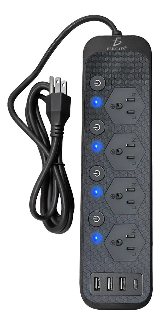 Multicontacto Universal Con 4 Clavijas 3 Usb Y 1 Usb-c