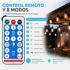 Guirnalda Solar G40 De 15 M Con 15 Focos Y Control Remoto Blanco Cálido