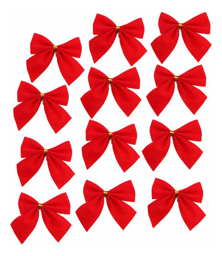 Paquete De 12 Moños De Navidad Con Acabado Metálico Rojo