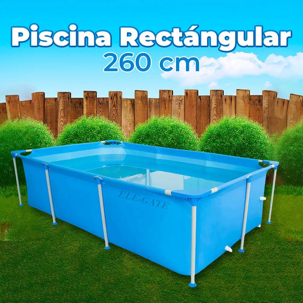 Piscina rectangular con soporte azul de 260 cm
