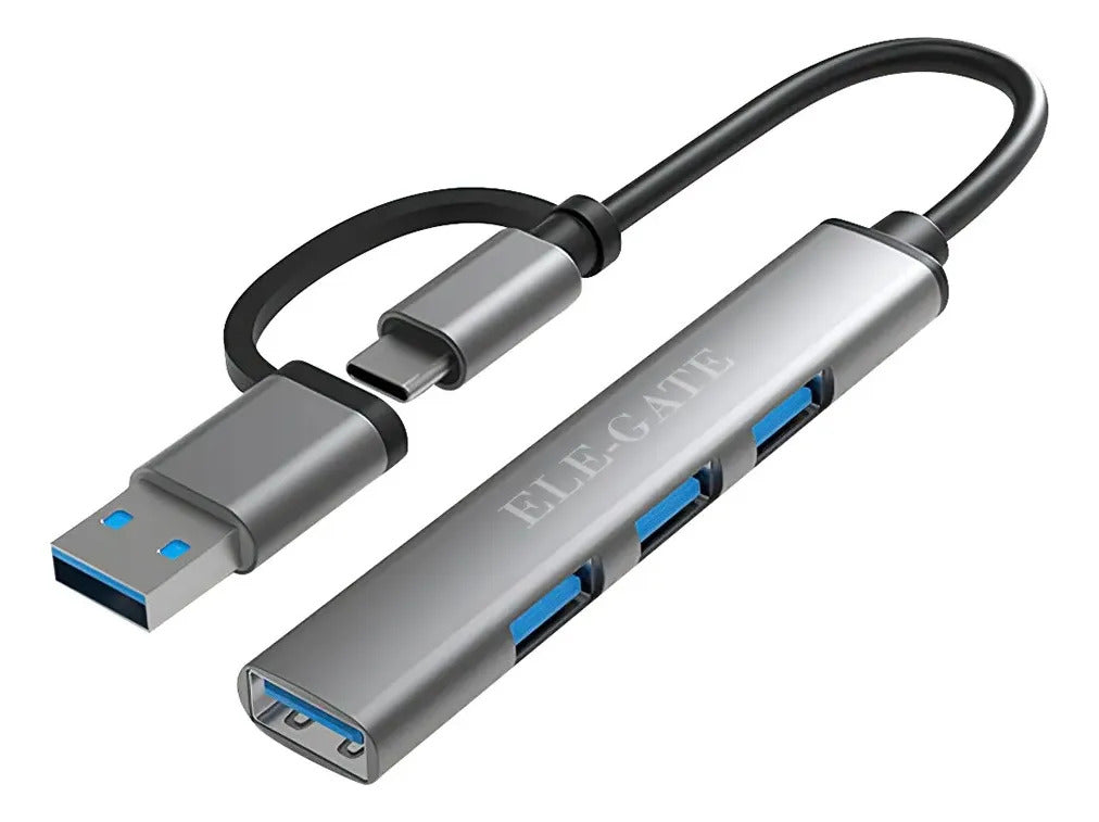 Hub USB type C 3.0 2 en 1 con 4 puertos USB 5GBPS