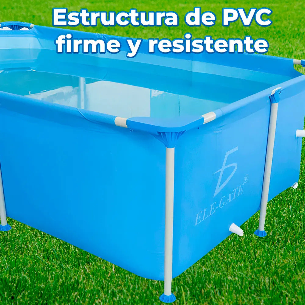 Piscina rectangular con soporte azul de 260 cm