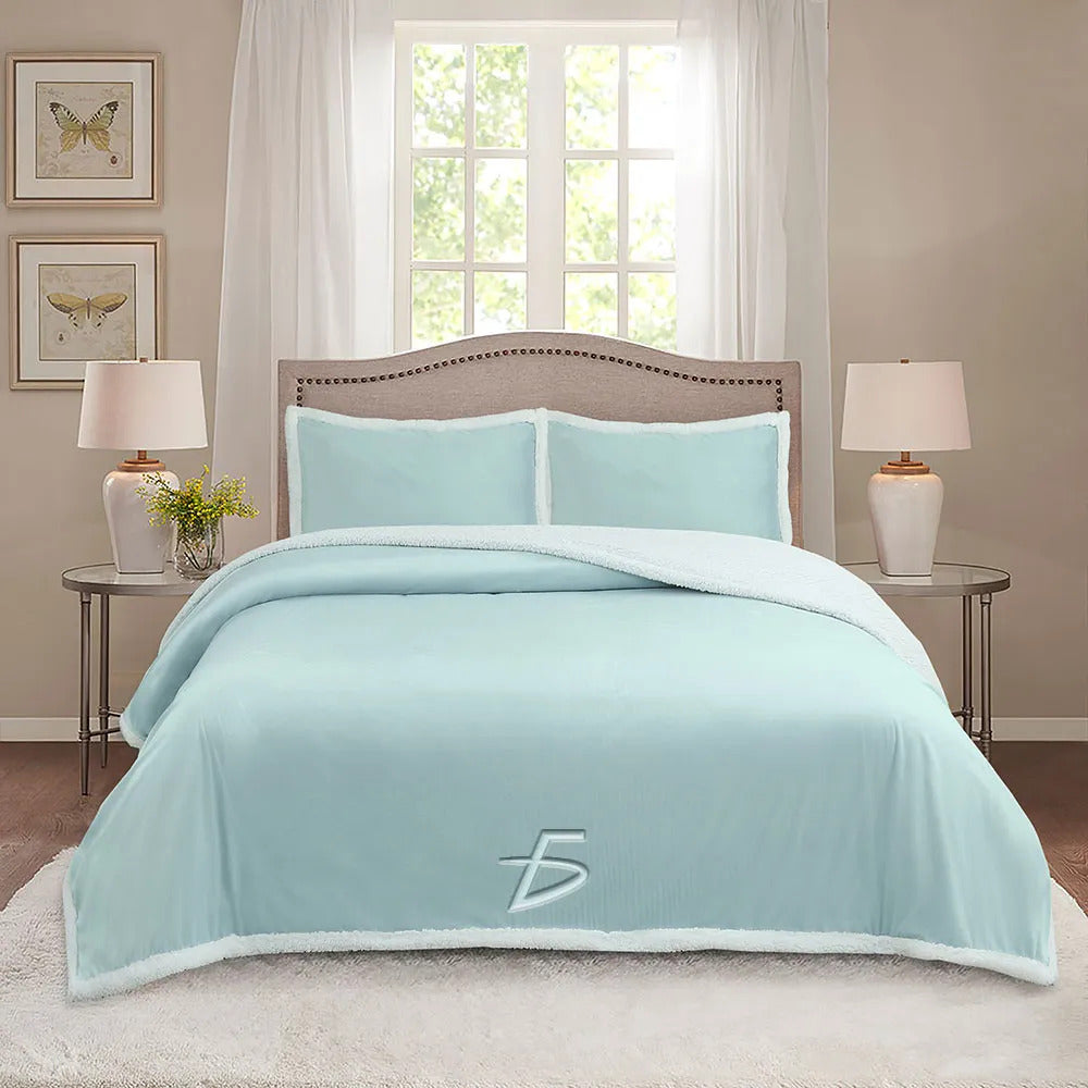 Set de edredón teddy azul 180 x 220 cm con 2 fundas