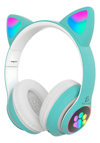Diadema Gato Bluetooth Auriculares Colorido Led Luminoso Verde