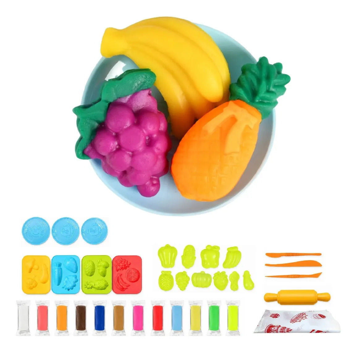 Kit De Plastilina Infantil Con Moldes De Frutas Y Verduras