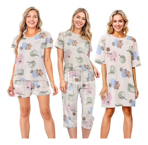 Set De 4 Piezas De Pijamas Ligeras Kawaii Frescas Y Casuales Beige Xxl