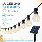 Guirnalda Solar G40 De 7.5 M Con 10 Focos Luz Cálida Y Negro