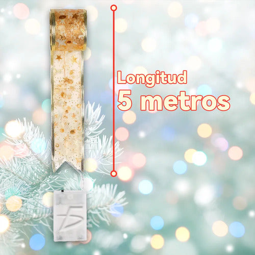 Listón De Tela Con Alma De Alambre Y Luz Led Cálida 5 Metros