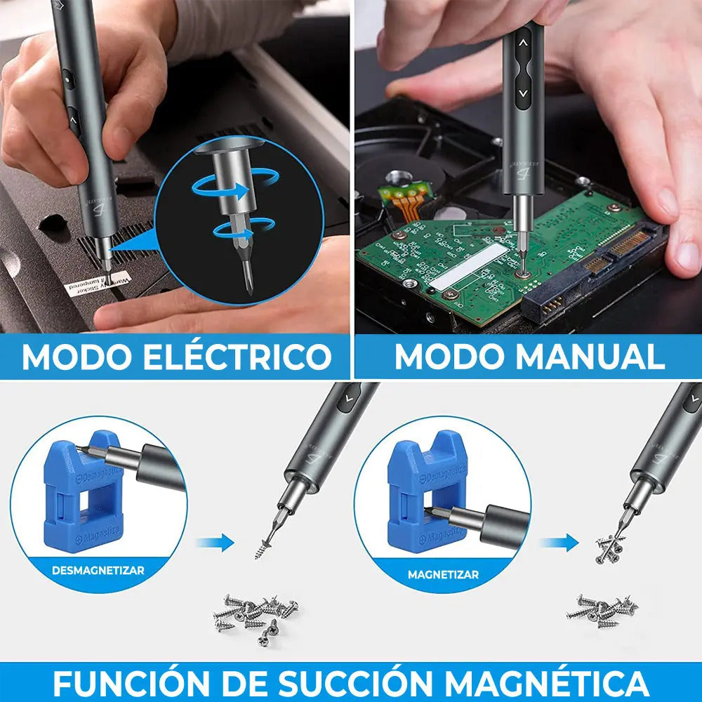 Destornilladores Mini Eléctricos Kit 24 Puntas 3 Led Color Plateado Herramienta Ele-gate