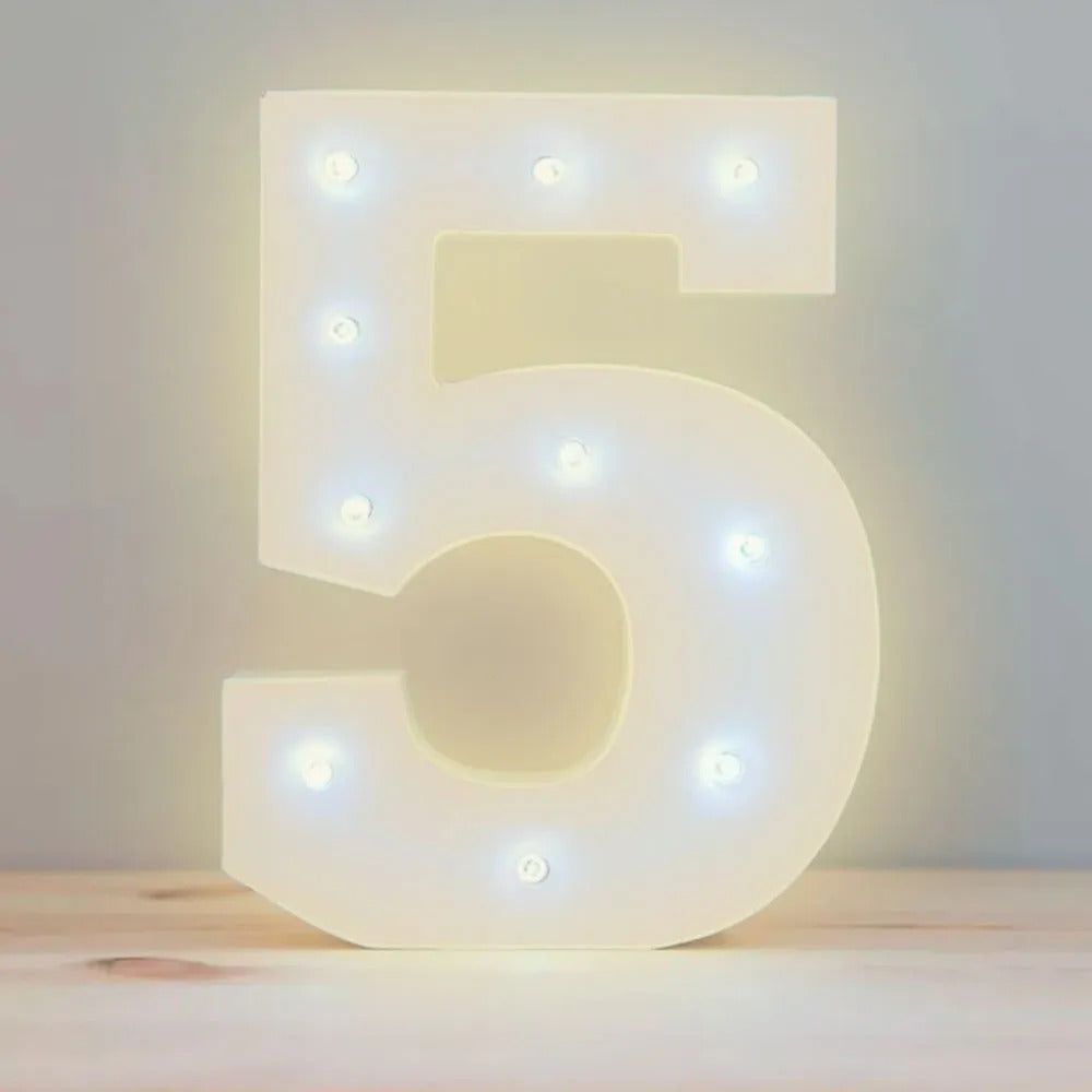 Numero 5 en 3D de luz LED luz cálida