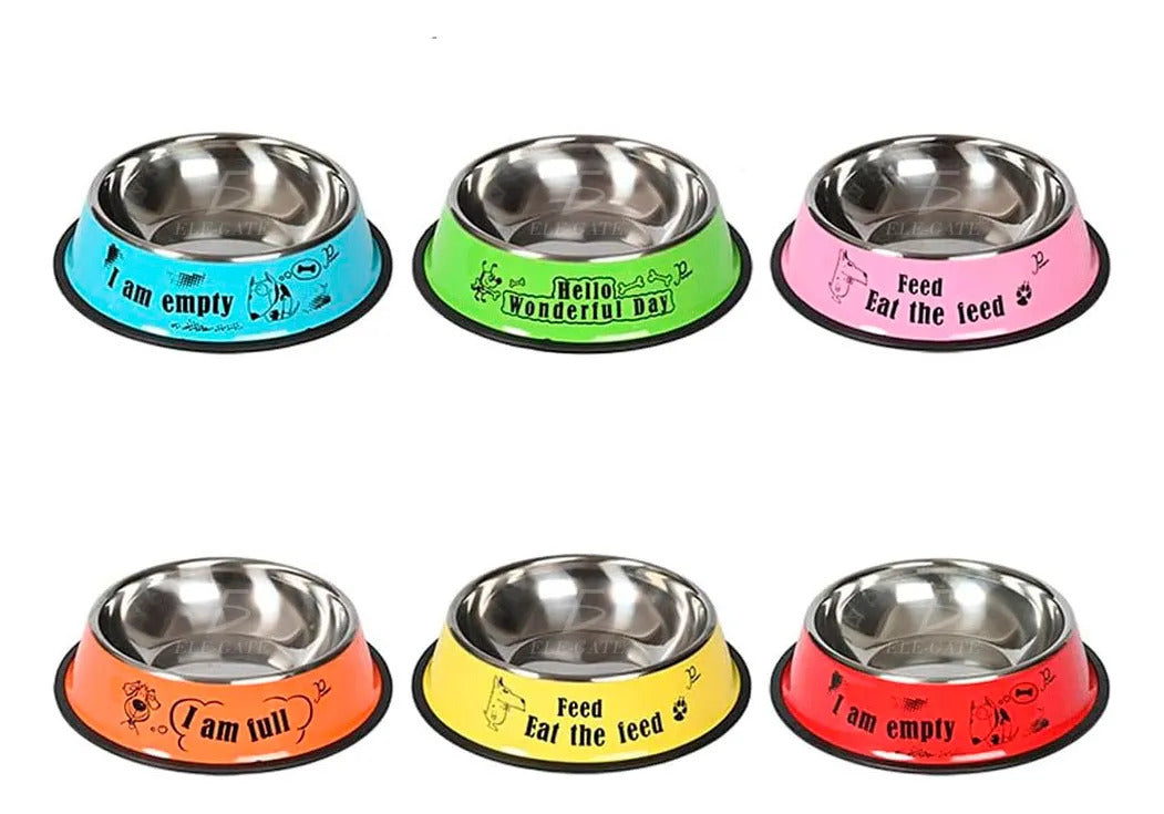 Cuenco De Acero Inoxidable Para Mascotas Con Base Amarillo
