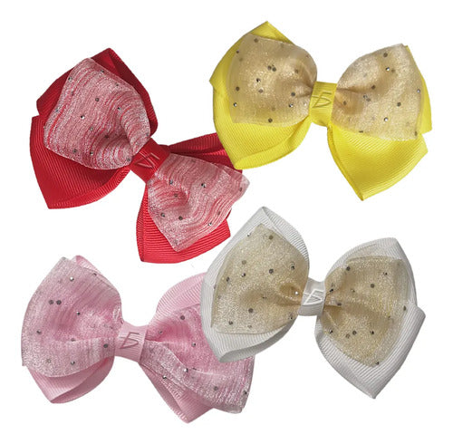Par De Moños Con Broche Dobles Con Encaje Trasparente